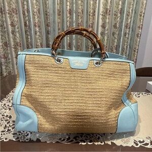Gucci Light Blue and Tan Tote Bag